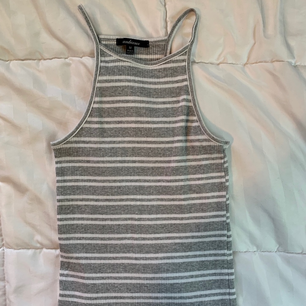 Grey and White Striped Cropped Tank Top